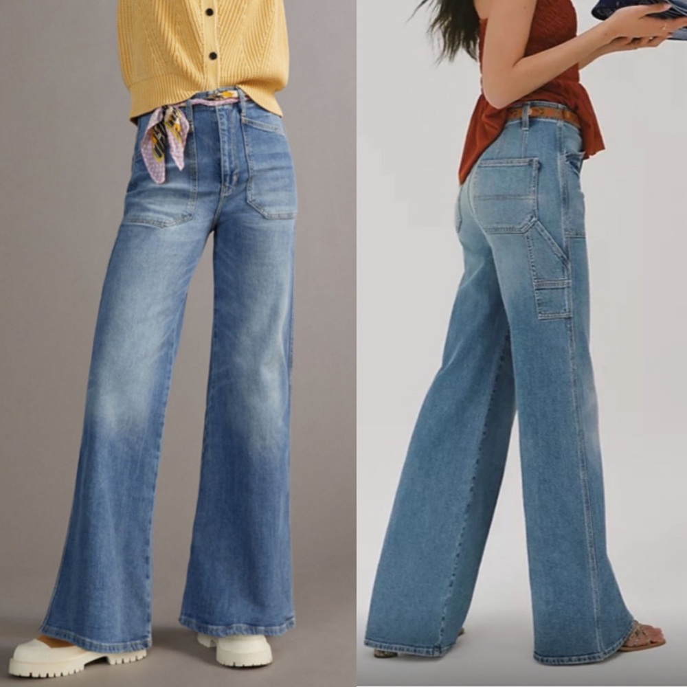 Anthropologie Pilcro The Carpenter Wide Leg Jeans High Rise Utility Denim sz 27